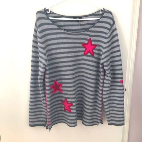 Grey striped Orly cotton sweater with pink heart embellishments - Picture 1 of 12